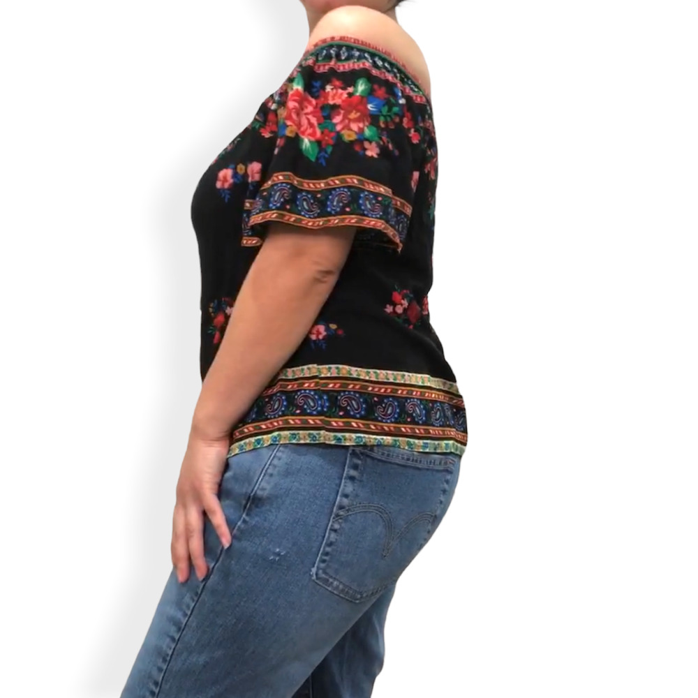 Flying Tomato Floral Off the Shoulder Top Medium Black Floral Print Shirt - Picture 5 of 14